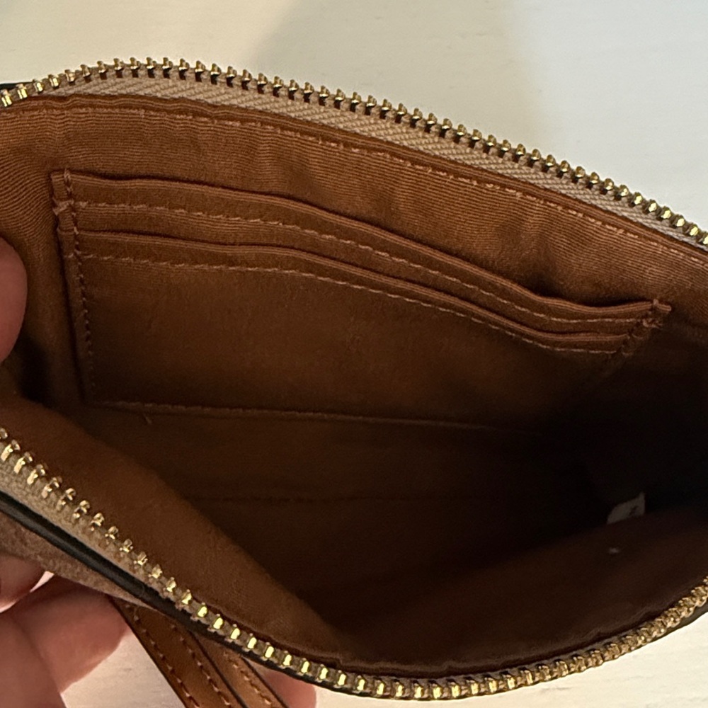 COACH Wristlet in Beige and Brown Leather Signature Logo - Picture 7 of 10